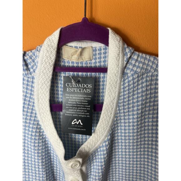 Cia de Moda Women's Cardigan Sweater Size LG Blue White Gingham Long Sleeve NWT - Picture 2 of 11